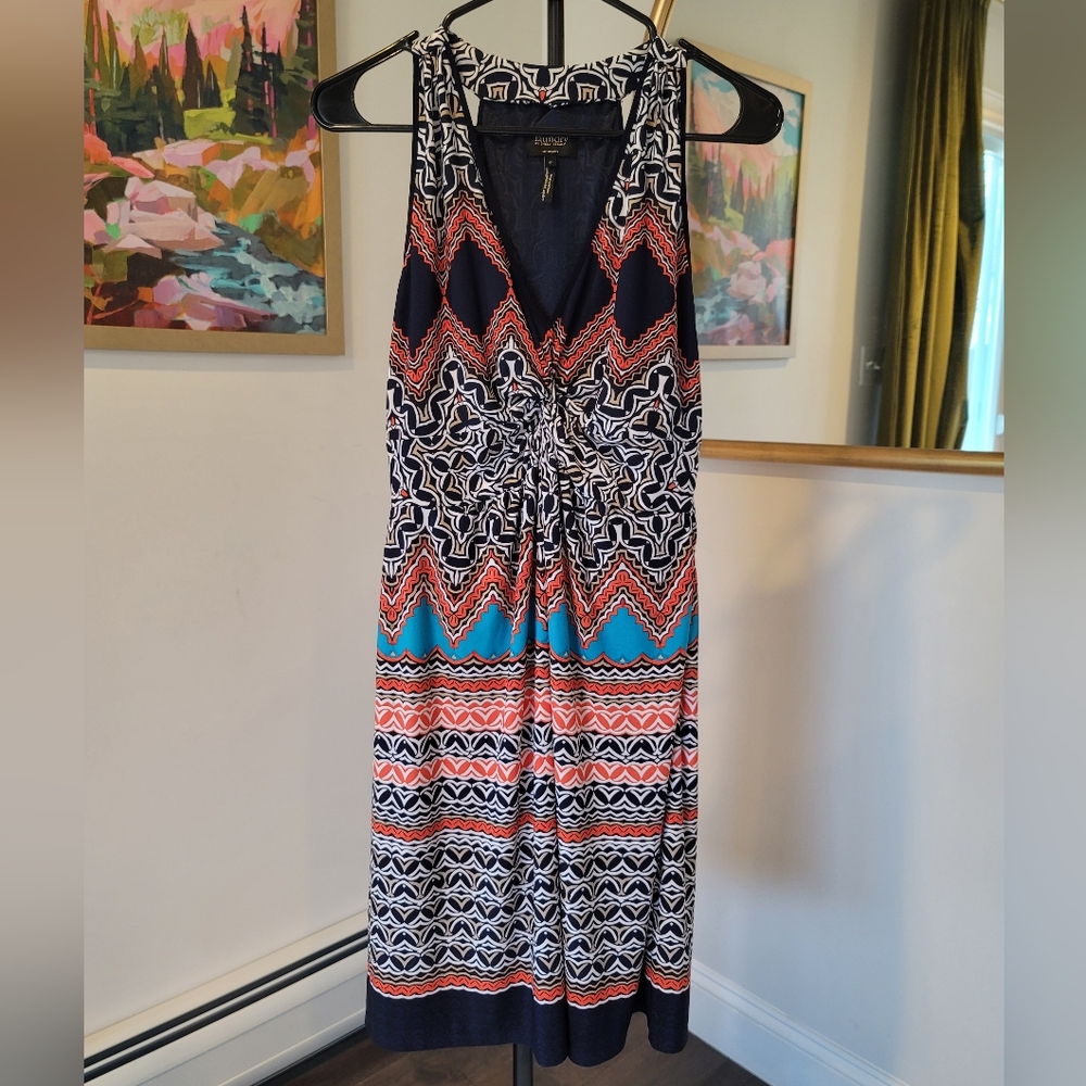 Laundry by Shelli Segal Navy / Orange V Neck Dress Size 6